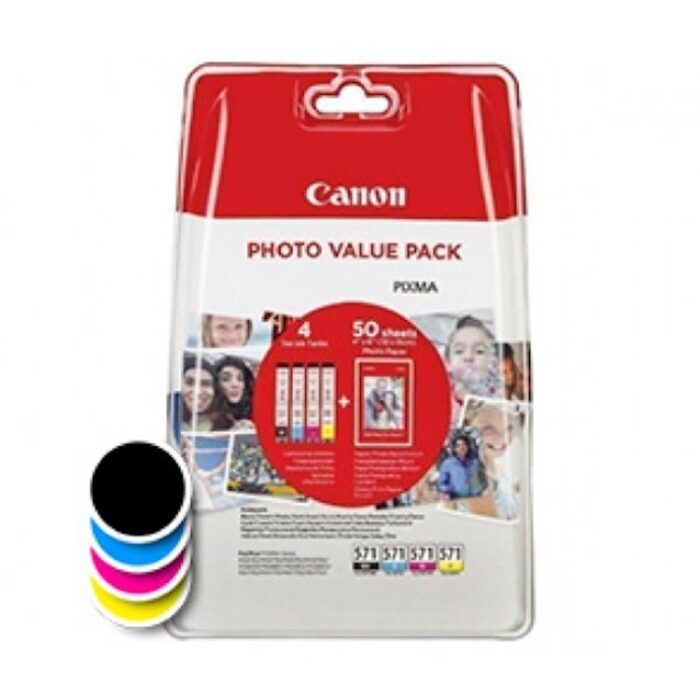 KOMPLET CANON CLI-571 CYAN, MAGENTA, RUMENA, ČRNA IN FOTO PAPIR PP-201