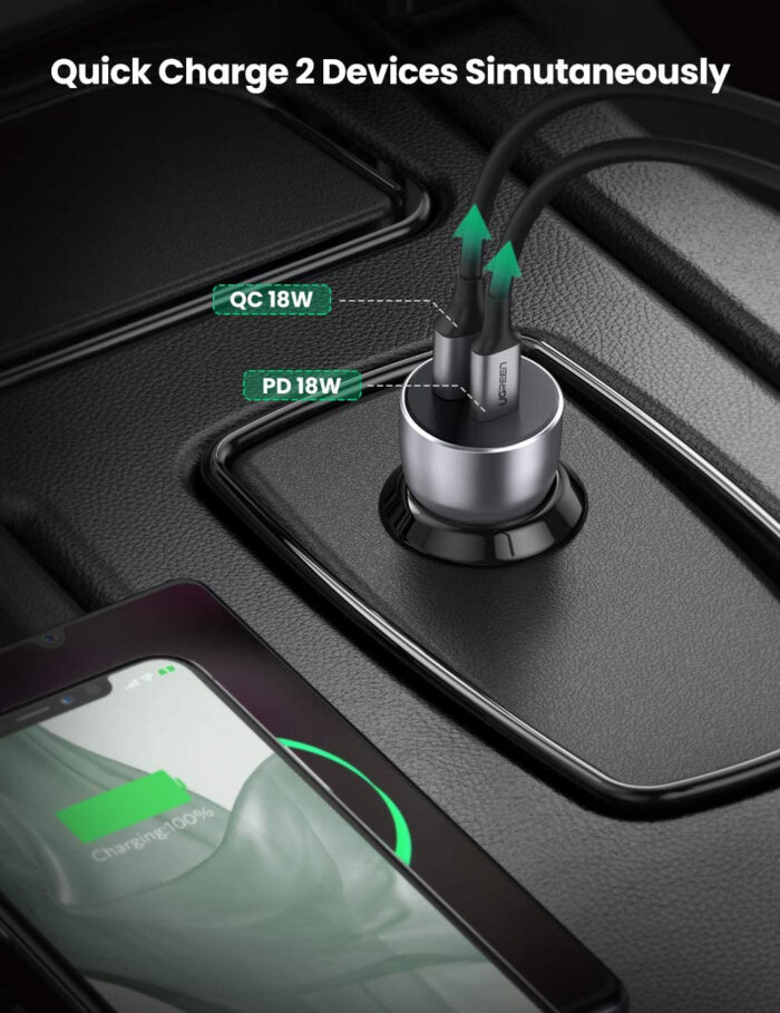 Ugreen avtopolnilec USB + USB-C PD 36W siv - box - Image 4
