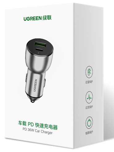Ugreen avtopolnilec USB + USB-C PD 36W siv - box - Image 3