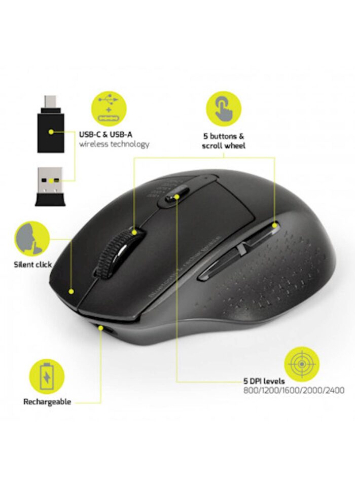 Miška PORT brezžična, BT, USB-A & USB-C, polnilna - Image 4