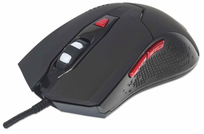Žična optična igralna miška MANHATT črna, USB, nastavljiv DPI, 6 gumbov, LED