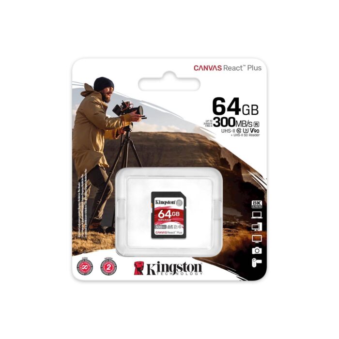 SDXC KINGSTON 64GB Canvas REACT Plus, 300MB/260MB/s, UHS-II, C10, U3, V90 - Image 3