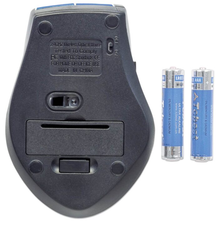 Brezžična optična miška MANHATTAN, modro/črna, USB, 1600 dpi, ukrivljena, 5 - Image 5