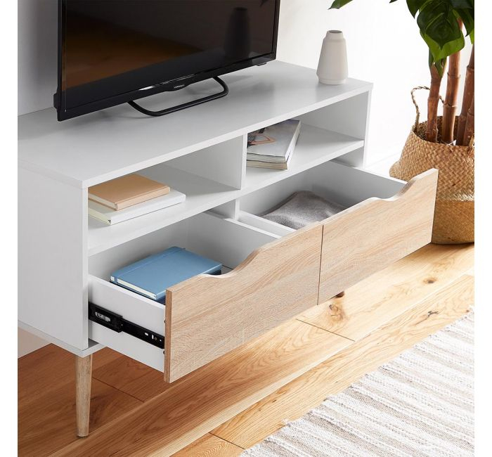 VonHaus Koto manjša TV omarica bela, hrast - Image 3