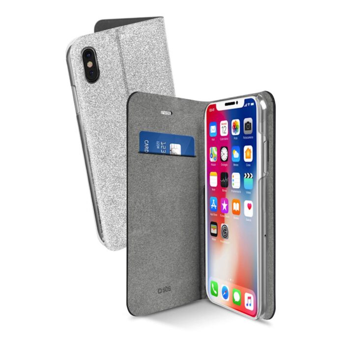 SBS TORBICA PREKLOPNA IPHONE X/XS BLEŠČICE SREBRNA