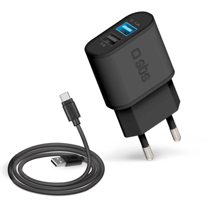 SBS ADAPTER+KABEL HITRI 2X USB-A 10W BLACK (KABEL USB TIPA C)
