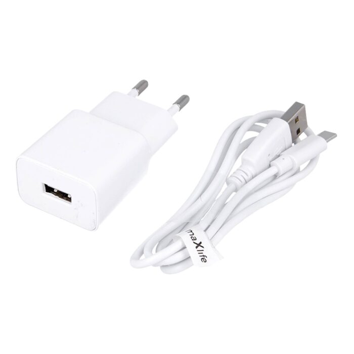 MAXLIFE ADAPTER+KABEL TYPE-C 1A WHITE