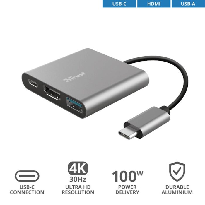 TRUST MULTIPORT DALYX 3/1 USB-C ADAPTER ALUMINIJ - Image 3