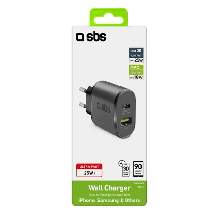 SBS ADAPTER ULTRA FAST USB-C 25W + USB-A 18W ČRN - Image 3
