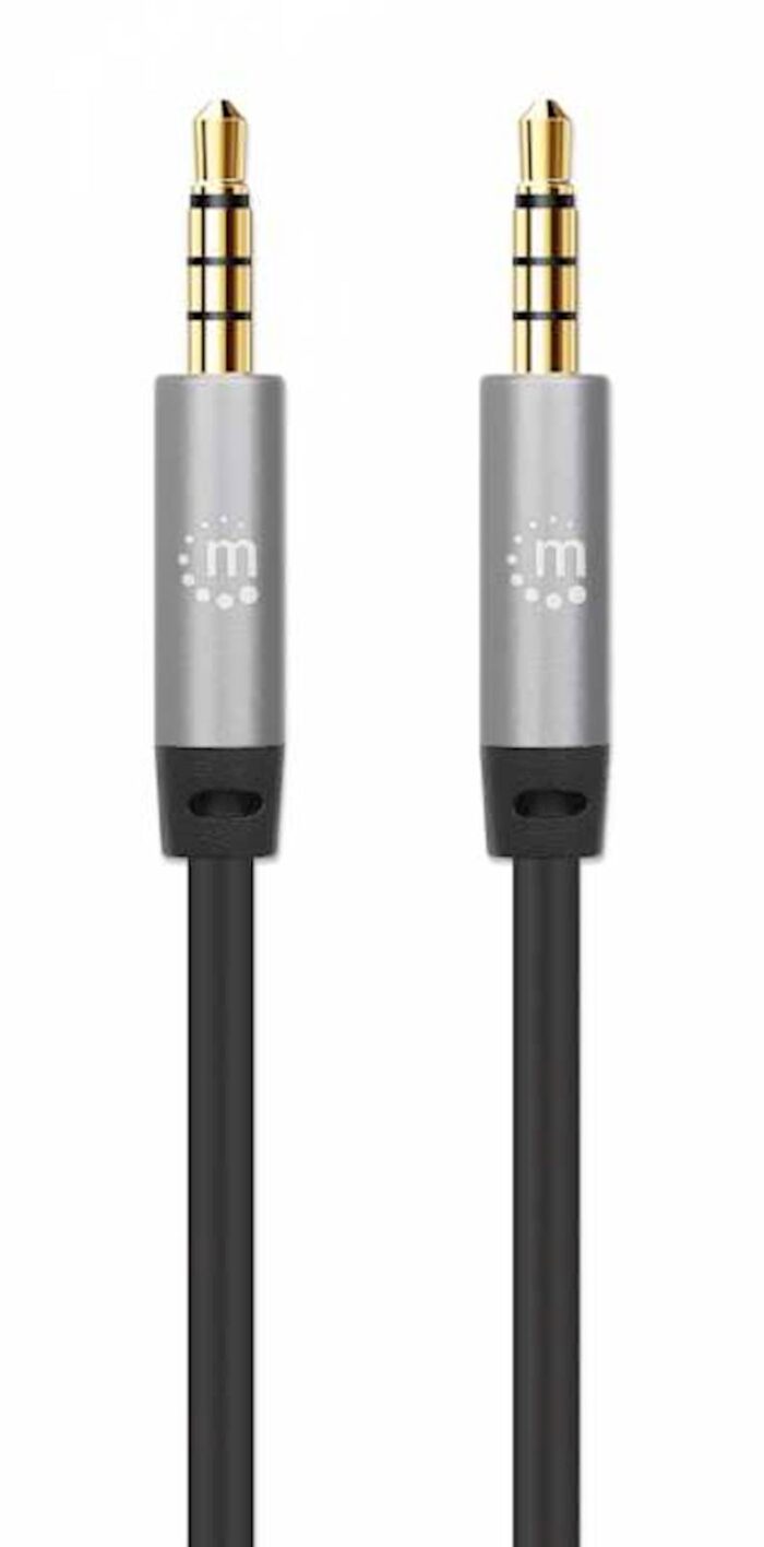 Kabel 3,5 mm Stereo moški/moški MANHATTAN, 1 m, črno/srebrna - Image 4