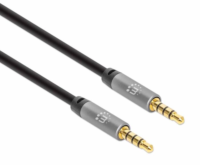Kabel 3,5 mm Stereo moški/moški MANHATTAN, 3 m, črno/srebrna - Image 3
