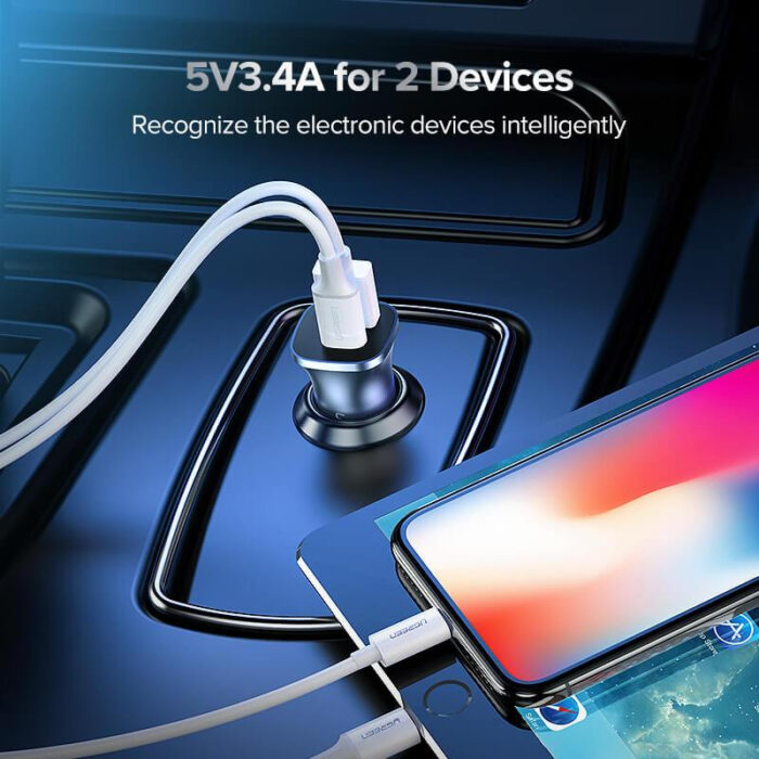 Ugreen avtopolnilec USB + USB-C PD 18W siv - box - Image 6