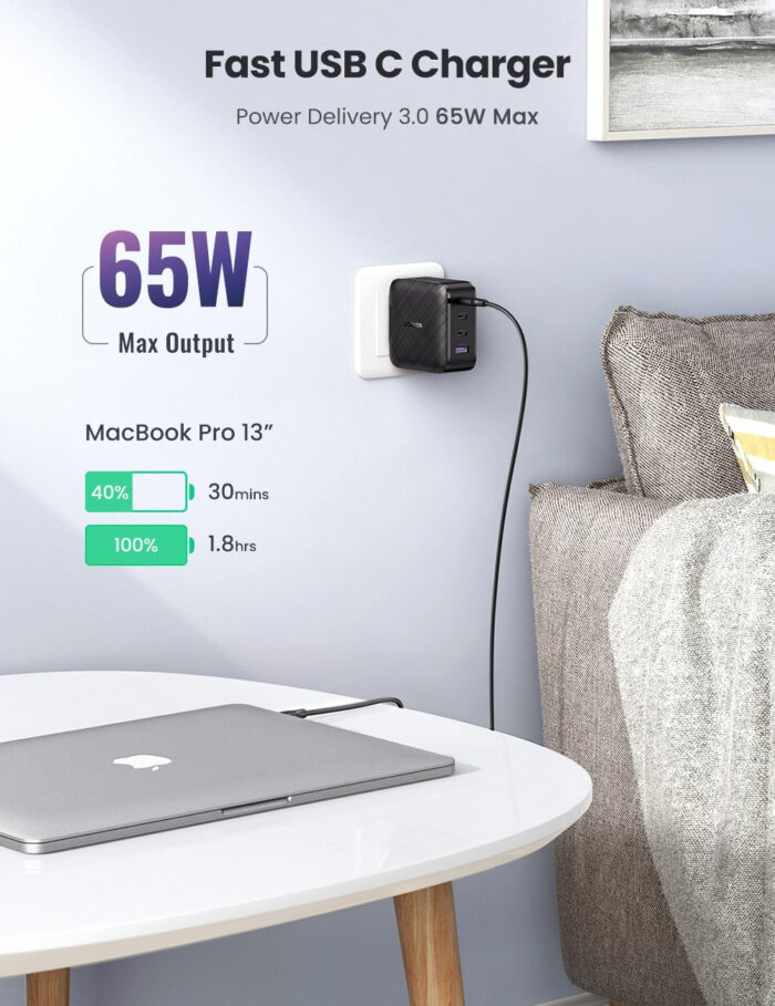 Ugreen USB-A in 3xUSB-C 65W  GaN hitri polnilec - Image 5