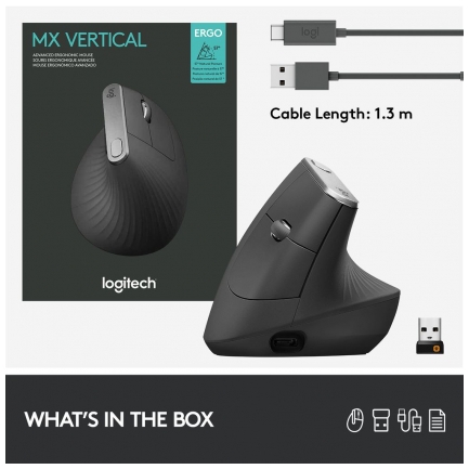 Logitech ergonomska miška cordless MX VERTICAL bluetooth, unifying, USB-C - Image 5