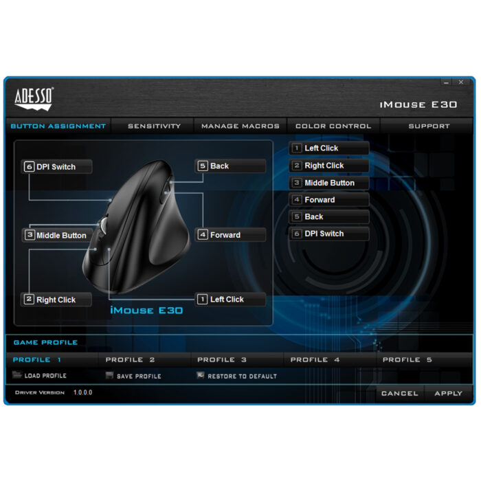ADESSO brezžična GAMING ergonomska miška iMouse E30, vertikalna - slika 6