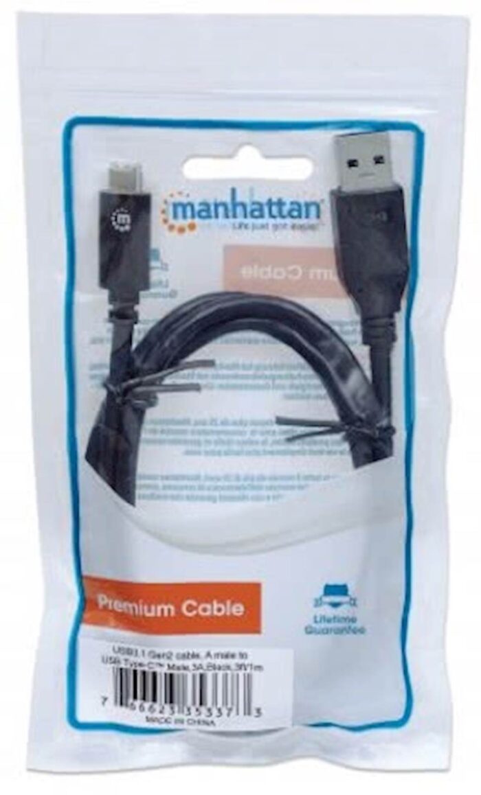 Kabel USB A/USB C SuperSpeed+ MANHATTAN moški/moški, USB 3.1 Gen 2, 1m, črne - Image 5