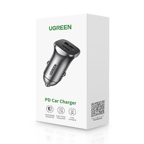 Ugreen avtopolnilec USB + USB-C PD 18W siv - box - Image 3