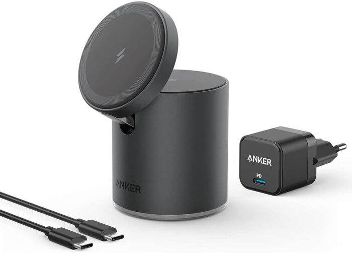 Anker MagGo brezžični MagSafe dvostopenjski polnilec z naklonom črn