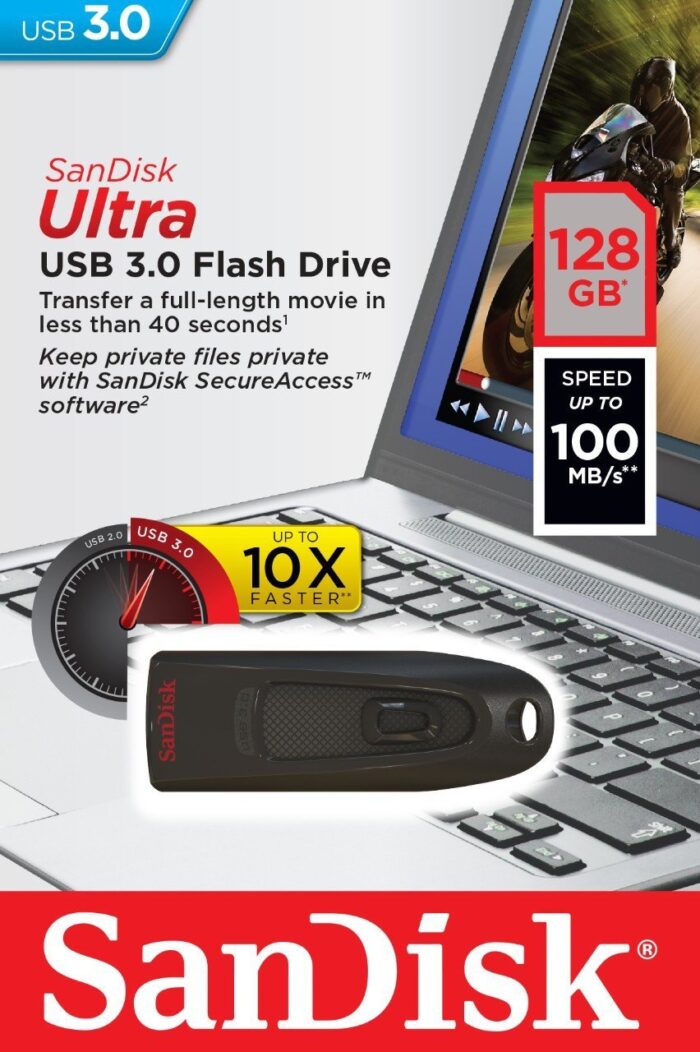 SanDisk Ultra USB spominski ključek 128GB USB 3.0 črn - Image 3