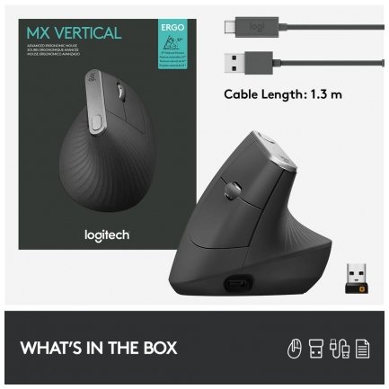Logitech ergonomska miška cordless MX VERTICAL bluetooth, unifying, USB-C - Image 5