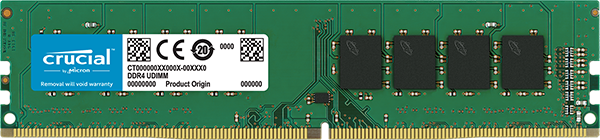 Crucial 8GB DDR4-2400 UDIMM PC4-19200 CL17, 1.2V Single Ranked