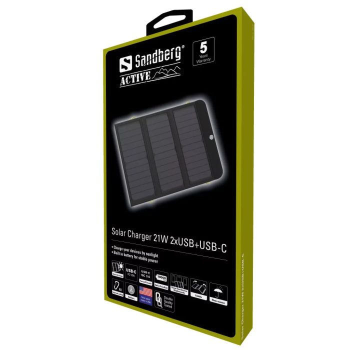 Sandberg solarni panel - polnilnik 21W 2xUSB+USB-C z vgrajeno 10.000 mAh - Image 4