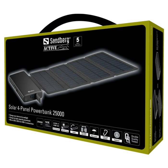 Sandberg 4 panelna solarna prenosna baterija 25.000 mAh - Image 3