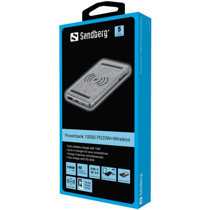 Sandberg Powerbank 10000 mAh PD 20W + QI Wireless prenosna baterija - Image 3