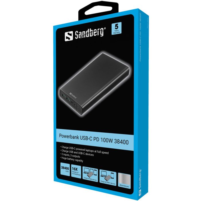 Sandberg Powerbank USB-C PowerDelivery 100W 38.400mAh prenosna baterija - Image 3