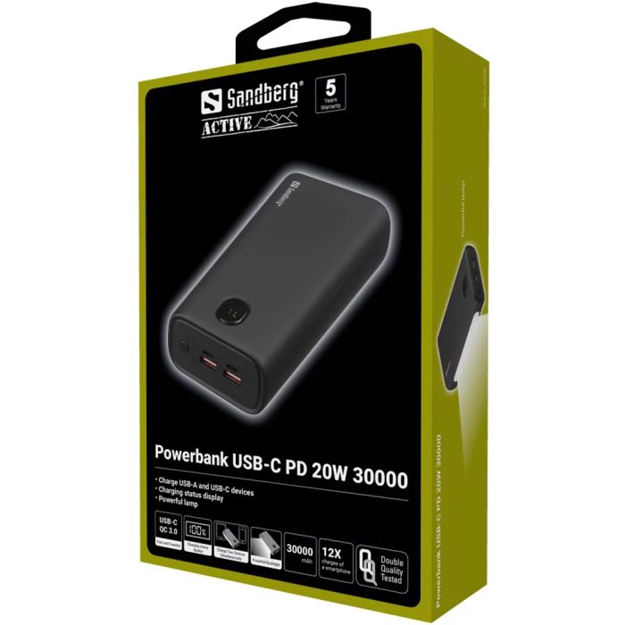 Sandberg Powerbank USB-C PowerDelivery 20W 30.000mAh prenosna polnilna baterija - slika 5
