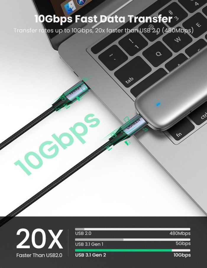 UGREEN USB-C 3.1 M/M Gen2 5A kabel 100W 1m (črn) - Image 5