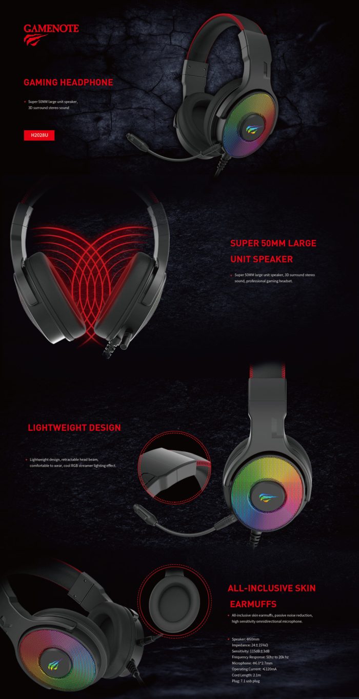 HAVIT Gamenote RGB LED slušalke z mikrofonom HV-H2028U - Image 6