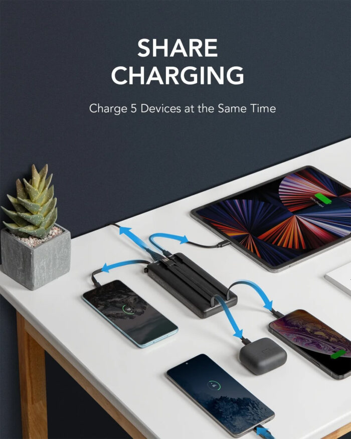 VEGER prenosna baterija z vgrajenimi kabli C20 20000 mAh, črna - Image 6
