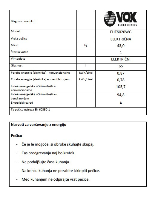 VOX električni štedilnik EHT 6020 WG (4x elektrika) - Image 6