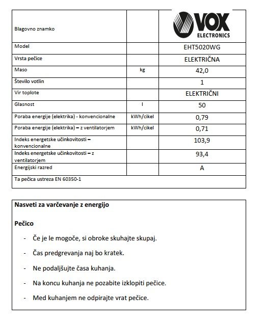 VOX električni štedilnik EHT 5020 WG (4x elektrika) - Image 5