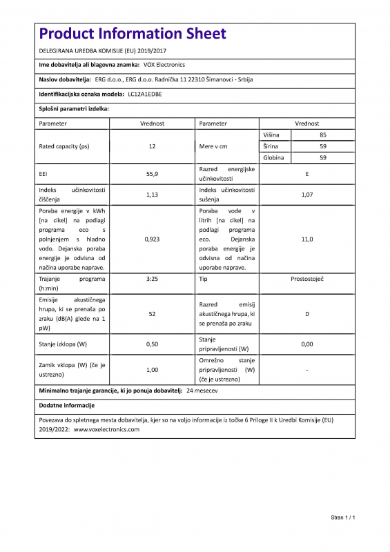 VOX pomivalni stroj LC 12A1EDB E [E, 12 pogr., 6 programov, belo-črn] - Image 6
