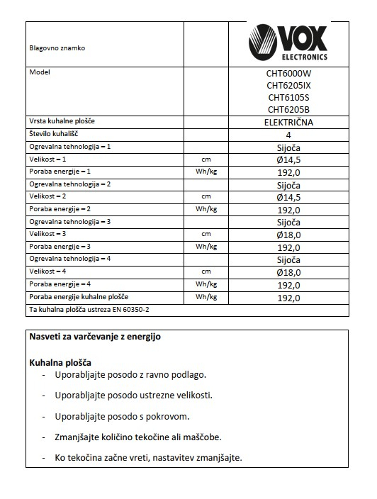 VOX steklokeramični štedilnik CHT 6000 W (4x steklokeramika) - Image 6