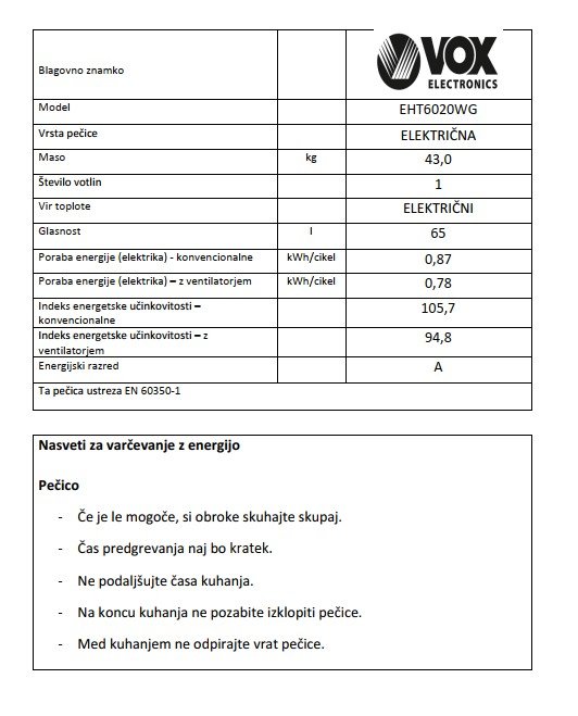 VOX električni štedilnik EHT 5020 WG (4x elektrika) - Image 6