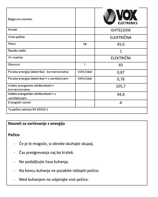 VOX kombinirani štedilnik GHT 6220 W (2x plin, 2x elektrika) - Image 5