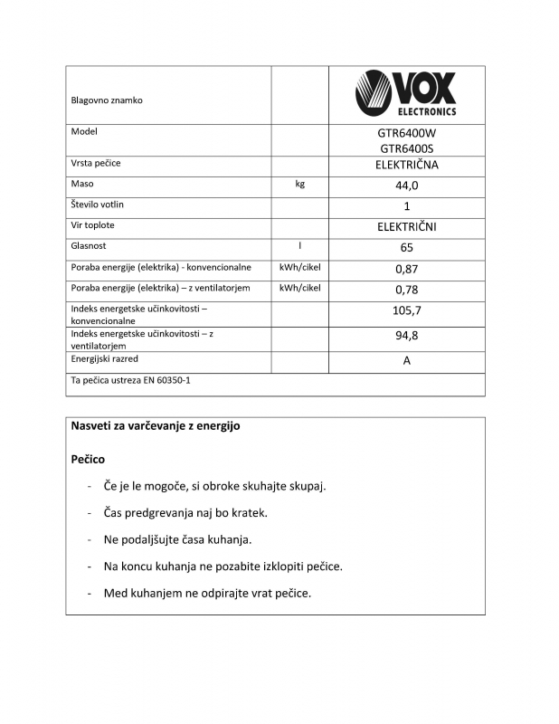 VOX plinski štedilnik GTR 6400 W (4x plin) - Image 6