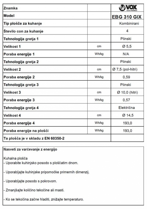 VOX vgradna kuhalna plošča EBG 310 GIX - Image 3