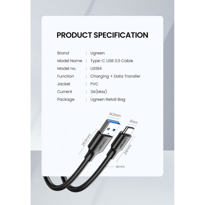 Ugreen USB A 3.0 na USB-C kabel 0,5m - polybag - Image 3