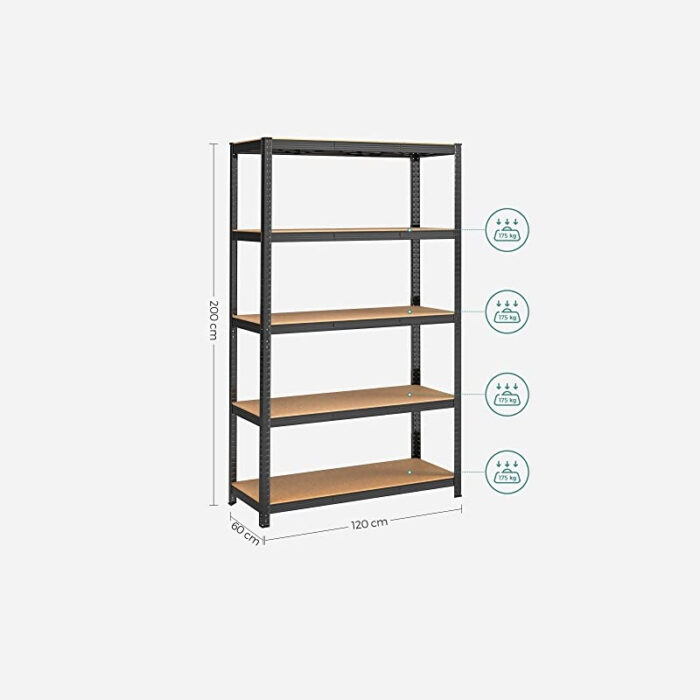 SONGMICS Regal 60 x 120 x 200 cm rjavo-črna, GLR060B01 - Image 3