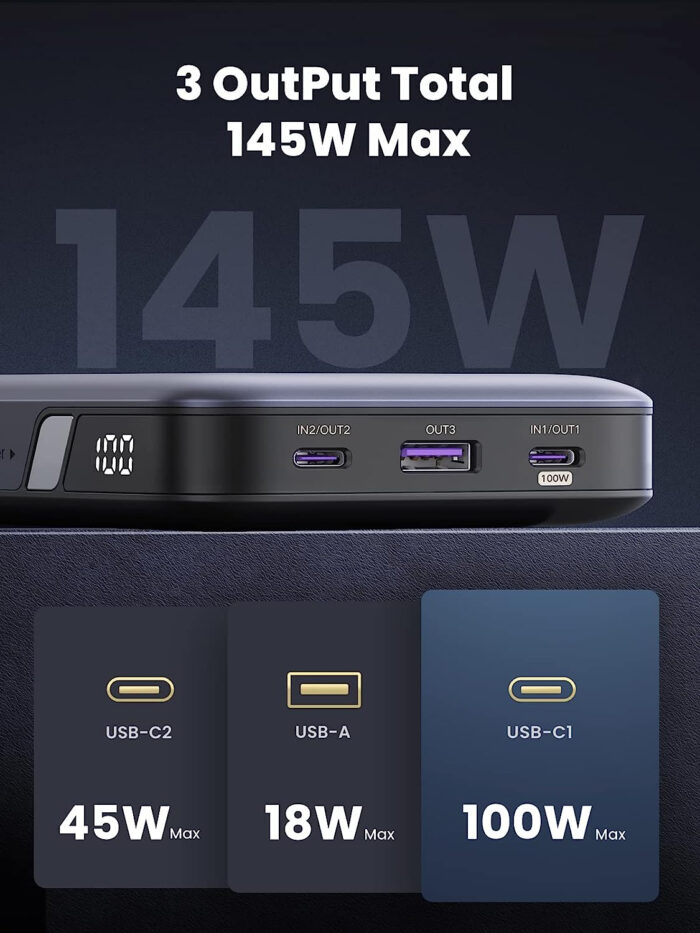 Ugreen 145W 25000mAh Prenosna baterija za prenosni računalnik s tremi vrati - Image 5