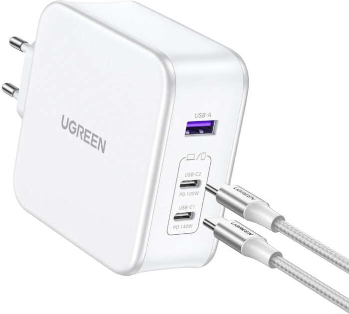 Ugreen Nexode 3 portni 140W USB-C polnilnik s PD 3.1 GaN Bel - Image 4