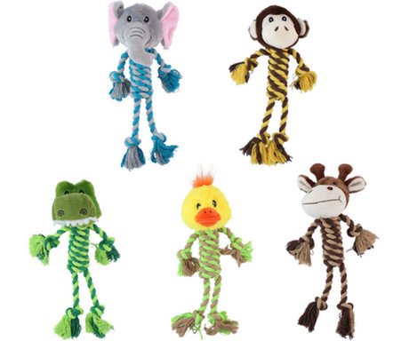 Pet Toys plišasta vrv igrača za pse, opica, slon, žirafa, piščanec, krokodil,