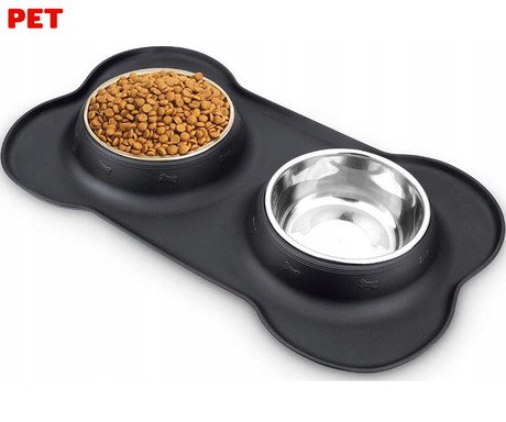 Pet Treatment dvojna posoda s podlogo za živali, 2x 400ml, za hrano / vodo,