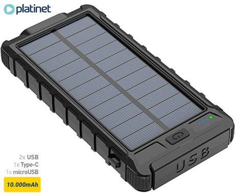 Platinet PMPB10SP solarni power bank, 10.000mAh, solarno polnjenje, USB /