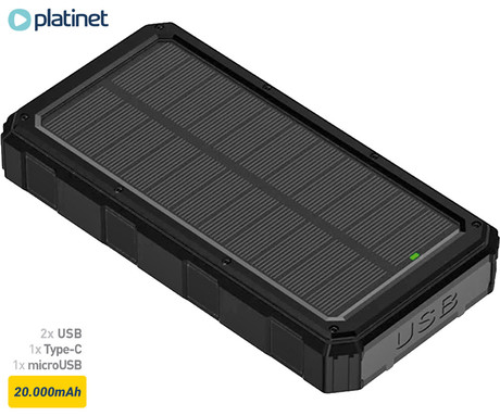 Platinet PMPB20SP solarni power bank, 20.000mAh, solarno polnjenje, USB /