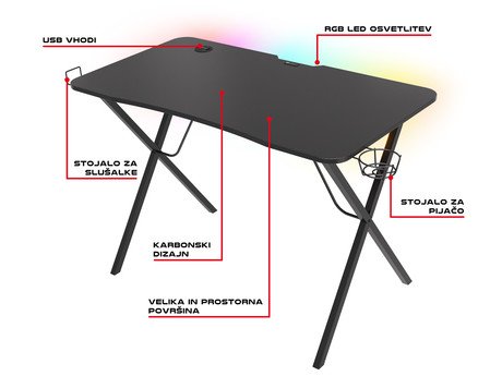 Profesionalna GAMING miza GENESIS HOLM 200 RGB, LED RGB osvetlitev, USB 3.0 - Image 6